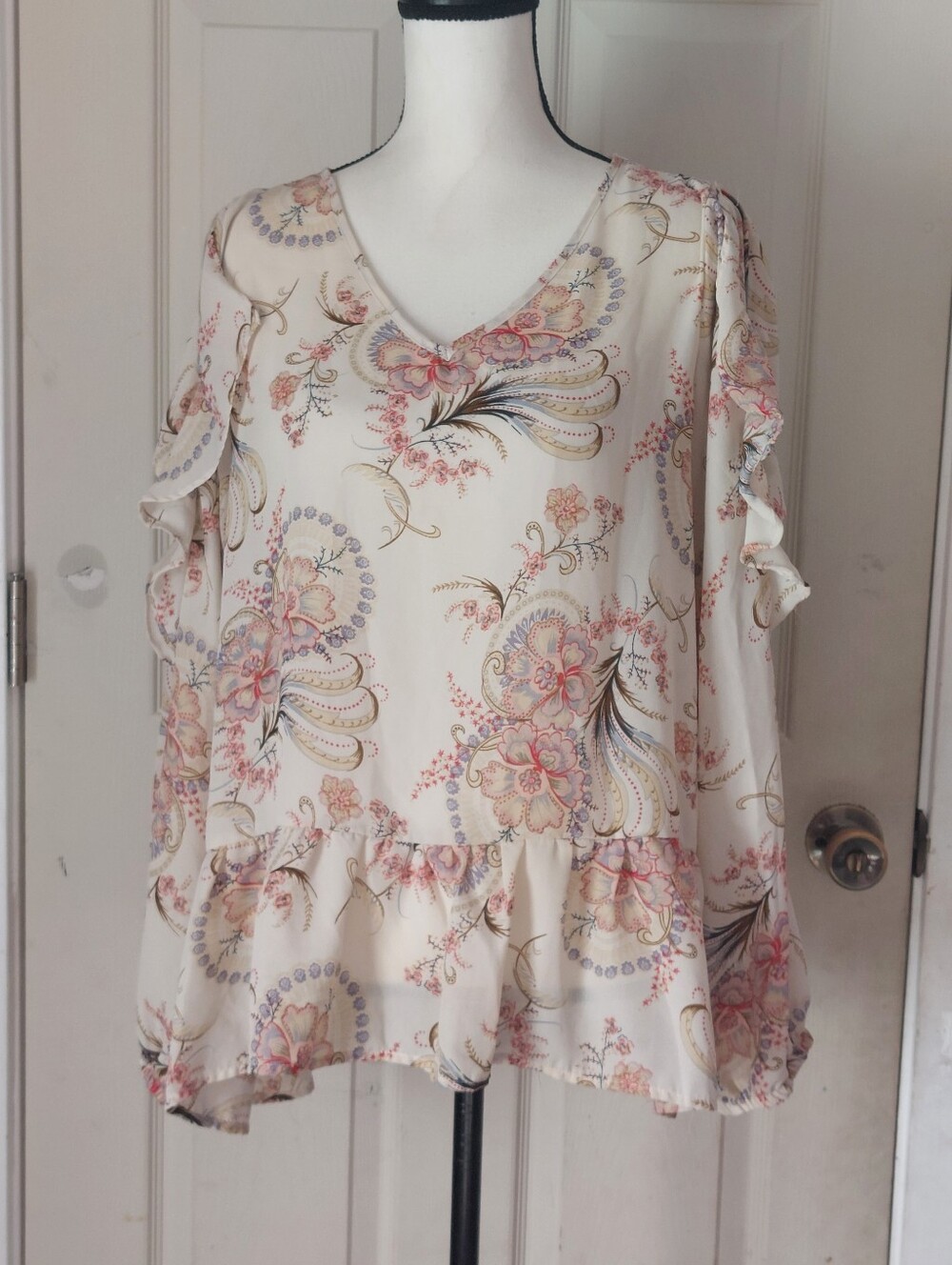 I Jeans By Buffalo ALDEN Paisley Floral Open Shoulders Chiffon Top Size XL